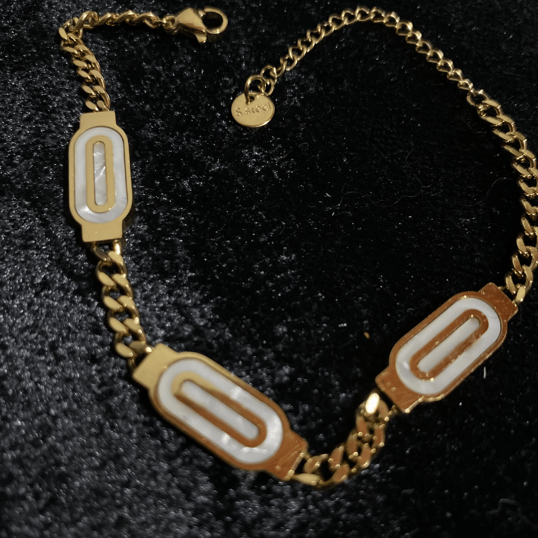 MoonMea Altın Renk İnci Dokulu Geometrik Bağlantı Bileklik