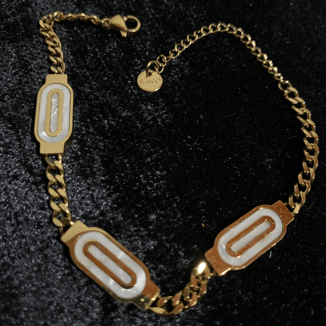 MoonMea Altın Renk İnci Dokulu Geometrik Bağlantı Bileklik