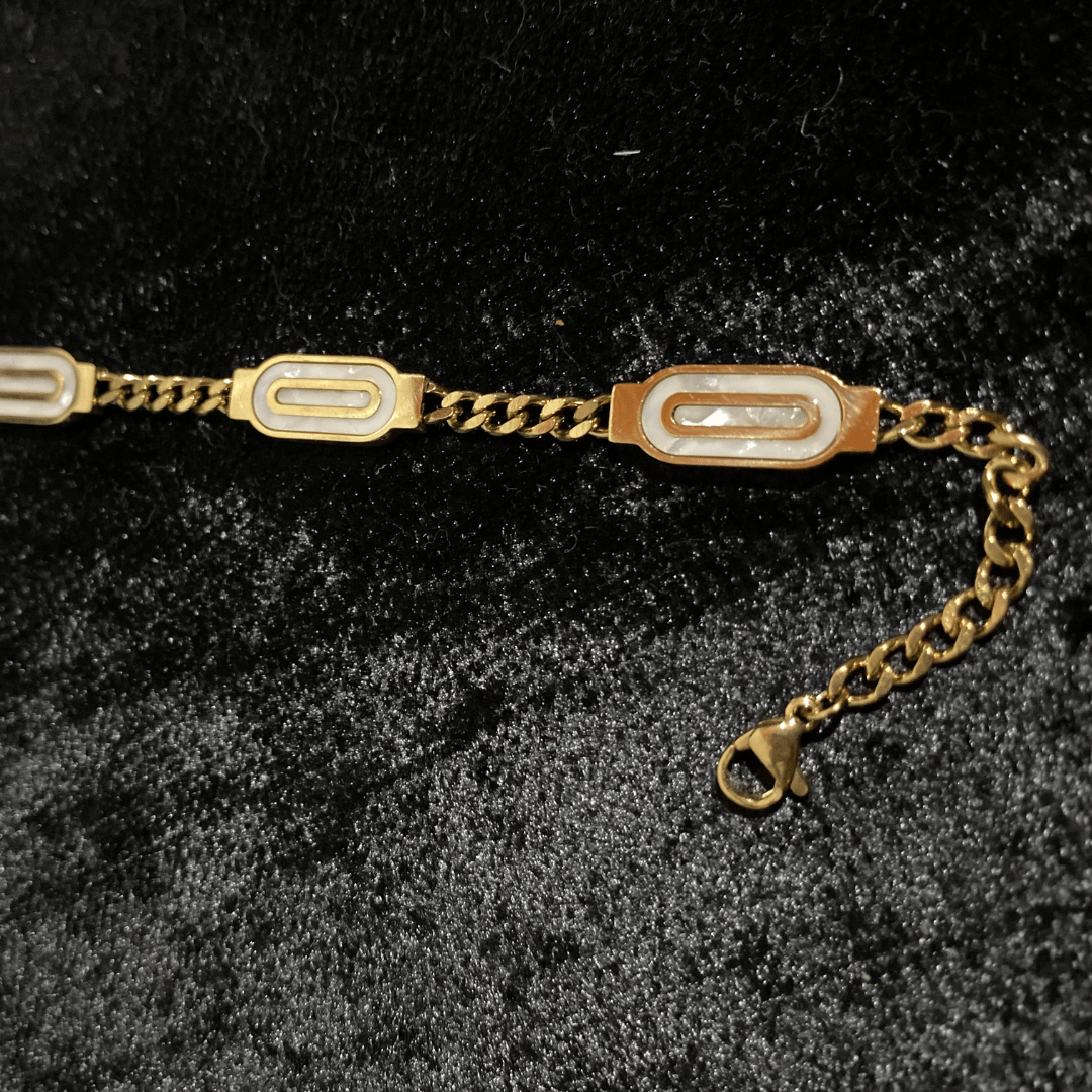 MoonMea Altın Renk İnci Dokulu Geometrik Bağlantı Bileklik