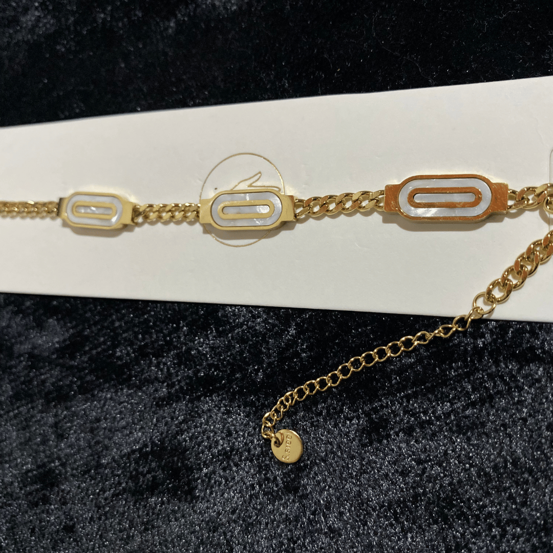 MoonMea Altın Renk İnci Dokulu Geometrik Bağlantı Bileklik