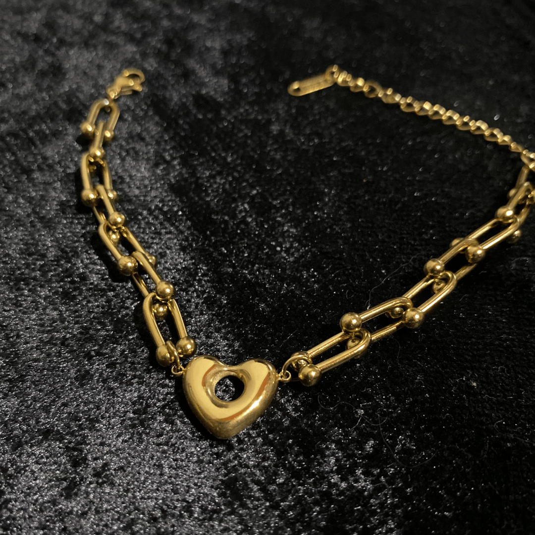 MoonMea Altın Renk Bağlantı Zincir Kalp Charm Bileklik