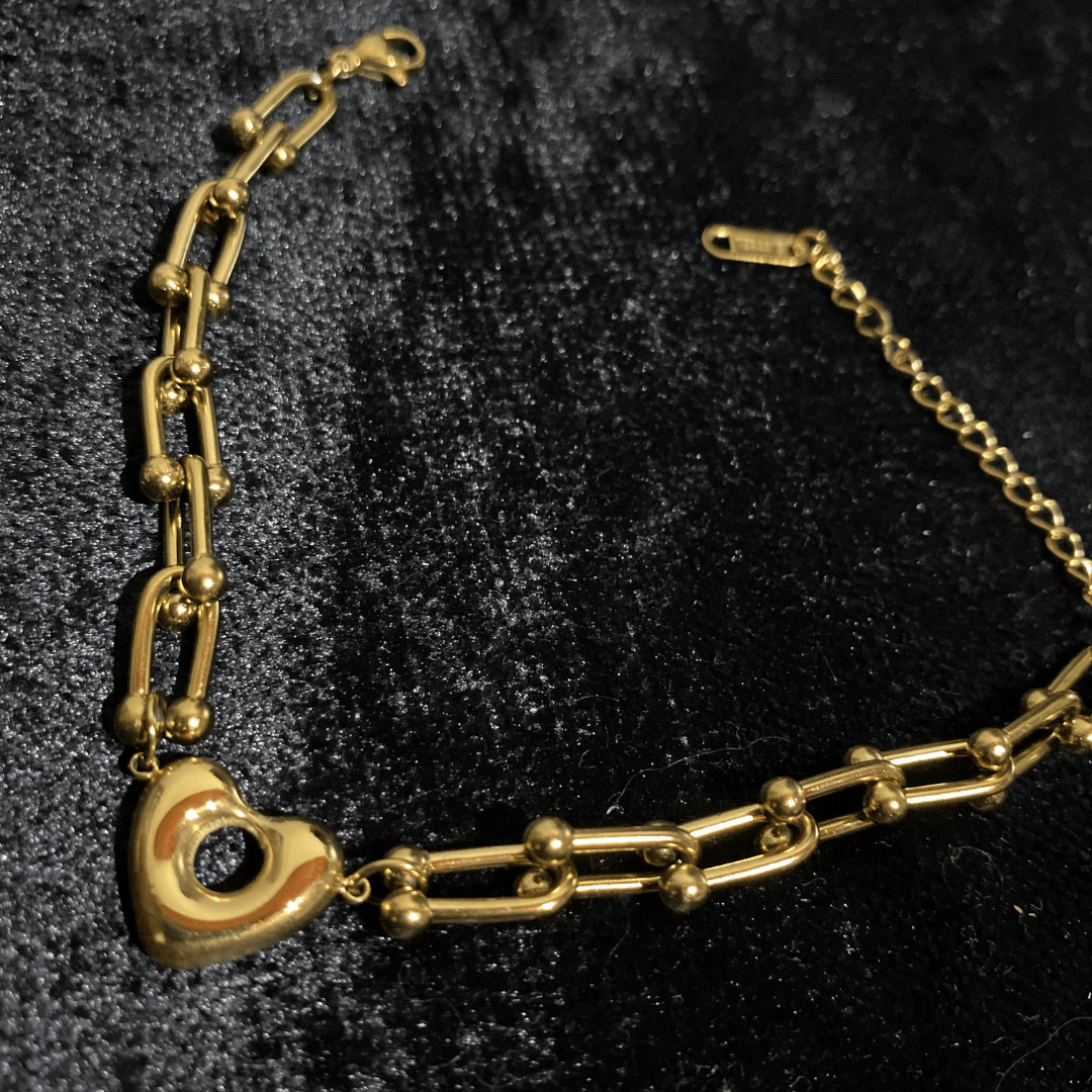 MoonMea Altın Renk Bağlantı Zincir Kalp Charm Bileklik