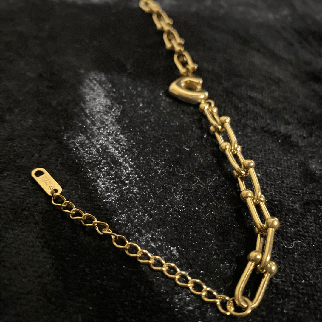 MoonMea Altın Renk Bağlantı Zincir Kalp Charm Bileklik