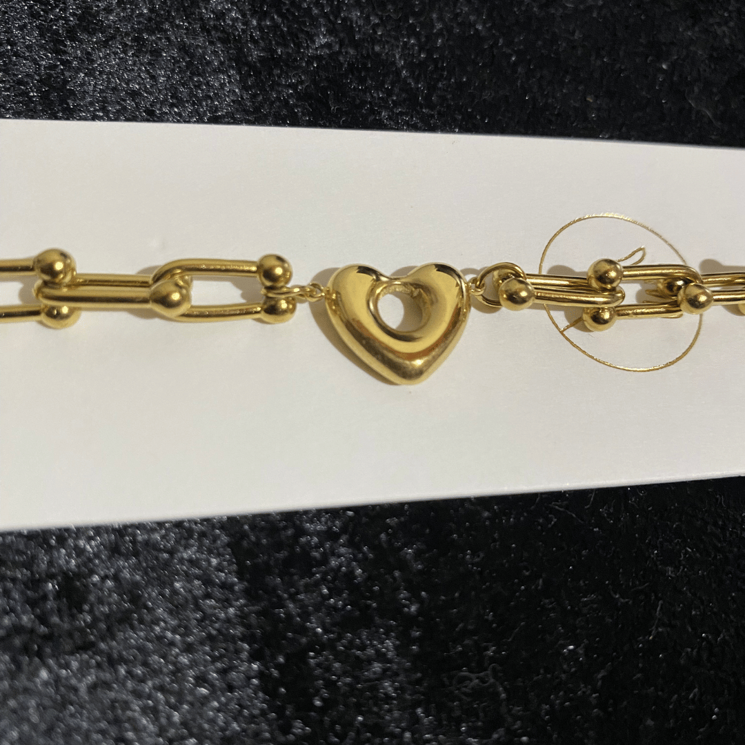 MoonMea Altın Renk Bağlantı Zincir Kalp Charm Bileklik