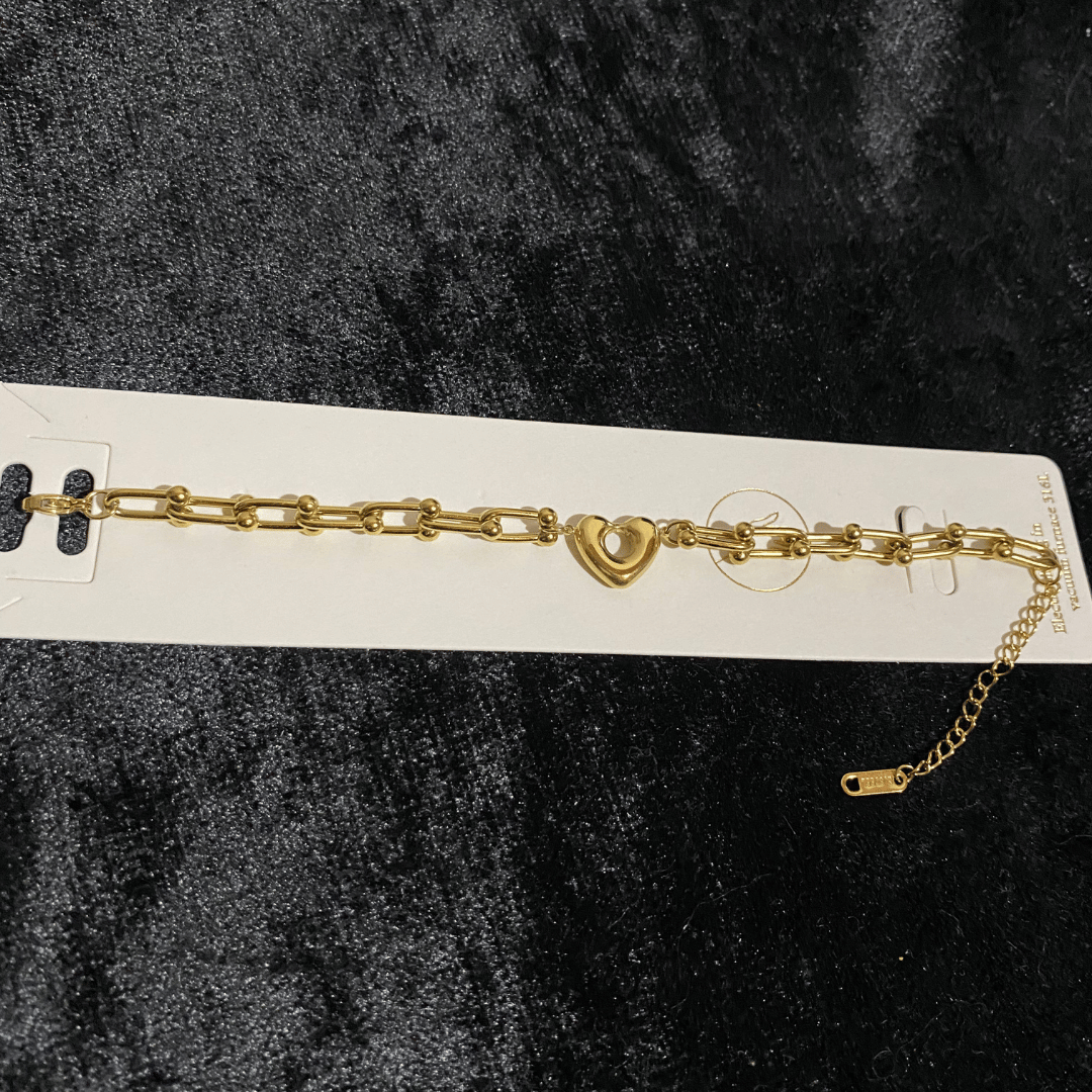 MoonMea Altın Renk Bağlantı Zincir Kalp Charm Bileklik