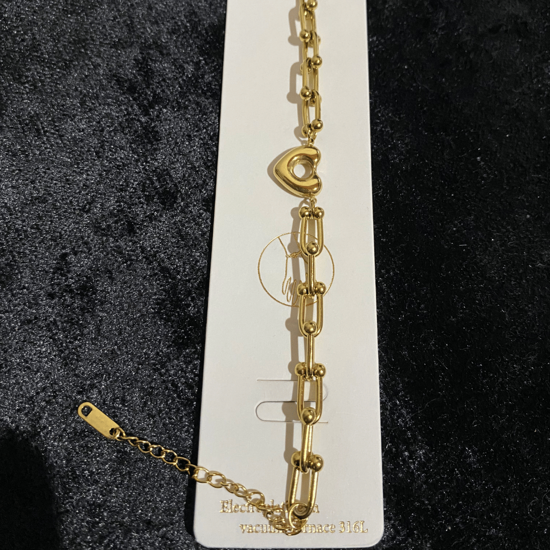 MoonMea Altın Renk Bağlantı Zincir Kalp Charm Bileklik