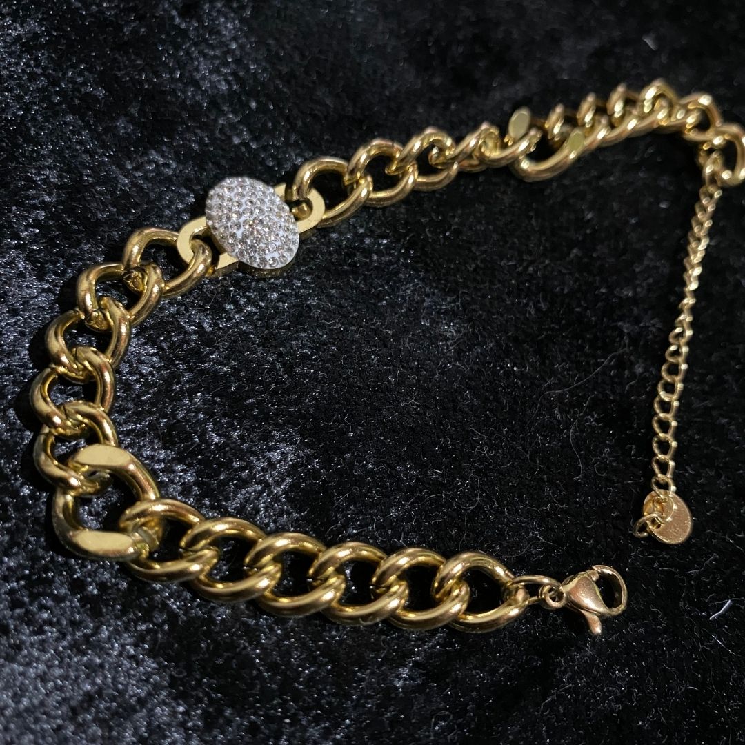 Taş Detaylı Kalın Gold Zincir Bileklik