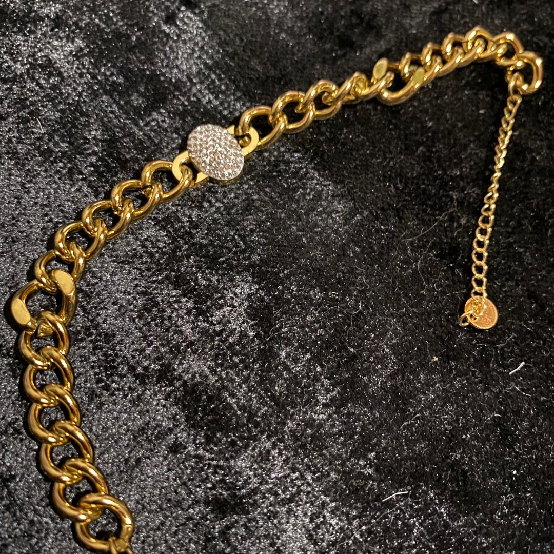 Taş Detaylı Kalın Gold Zincir Bileklik