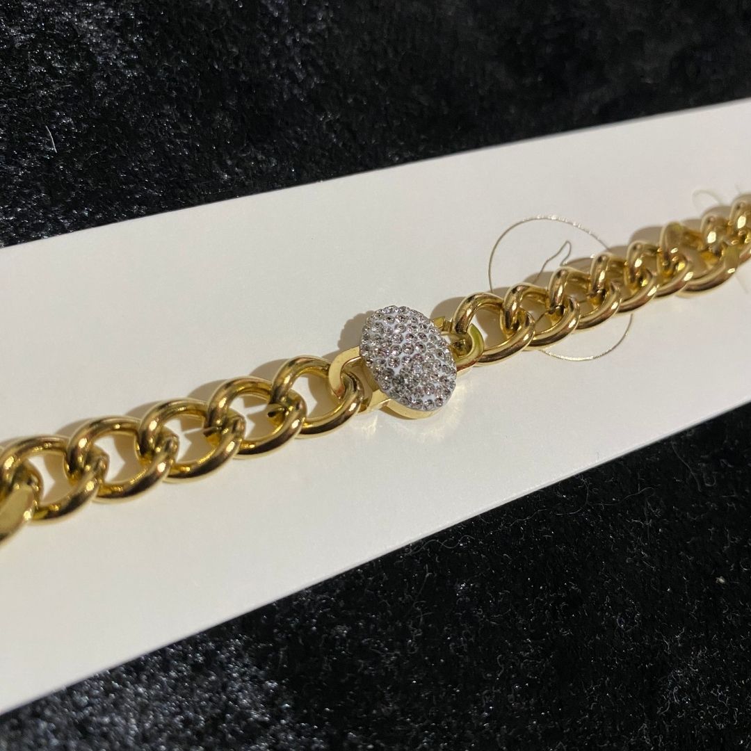 Taş Detaylı Kalın Gold Zincir Bileklik