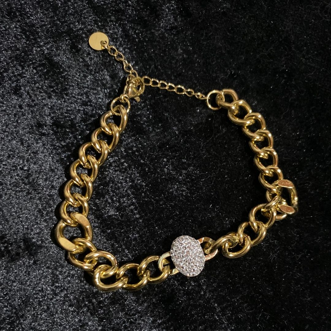 Taş Detaylı Kalın Gold Zincir Bileklik