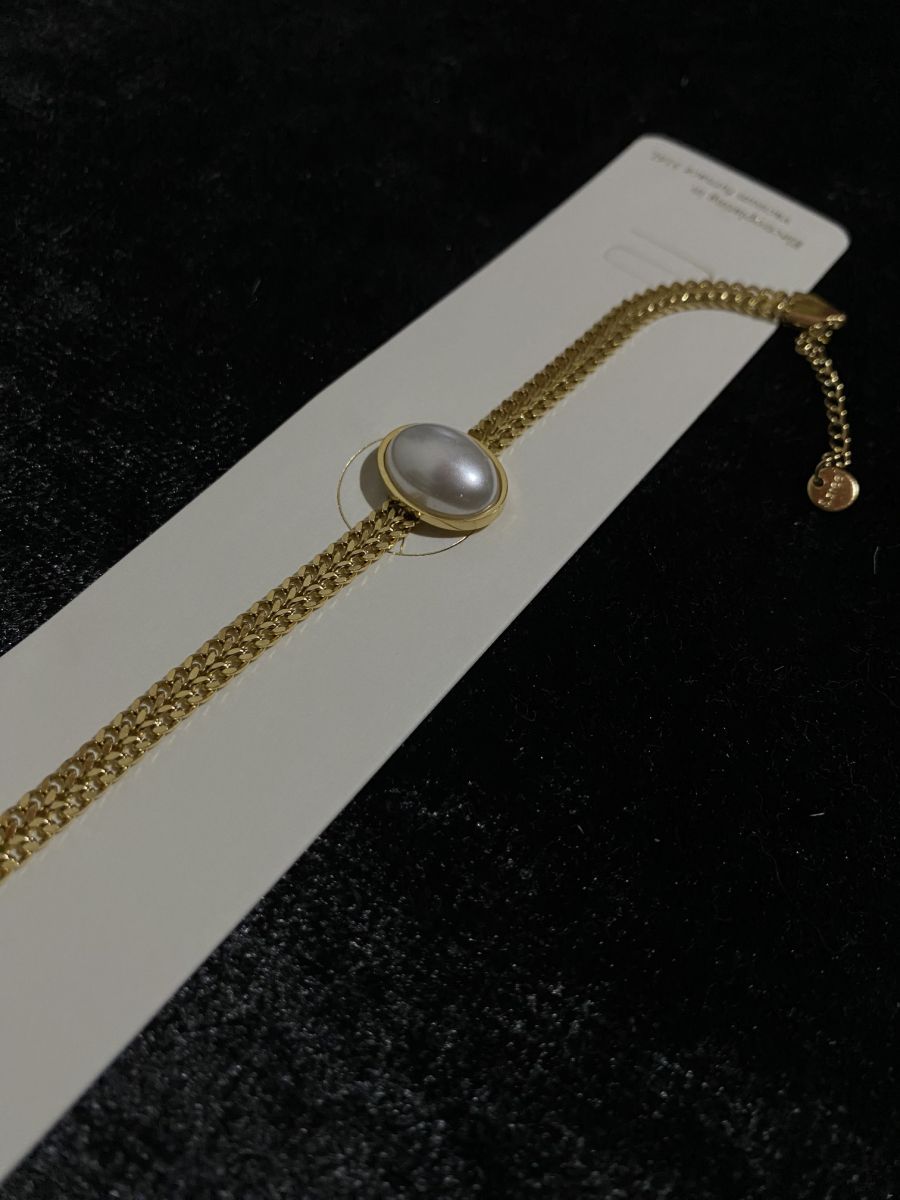 PearlGlow Çift Zincir Büyük İnci Detaylı Gold Bileklik