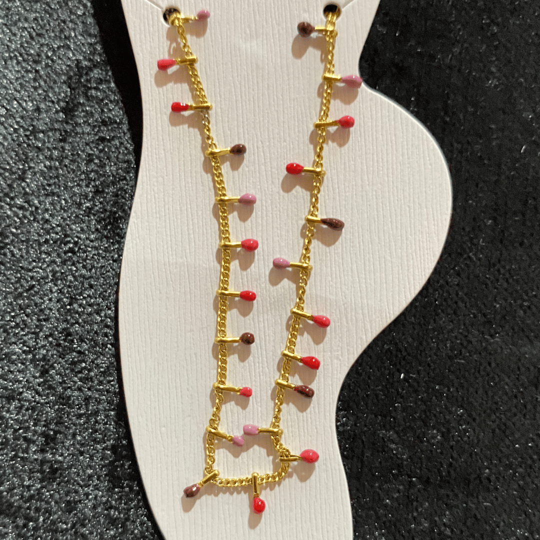 Renkli Mine İşlemeli Damla Uçlu Gold Zincir Halhal