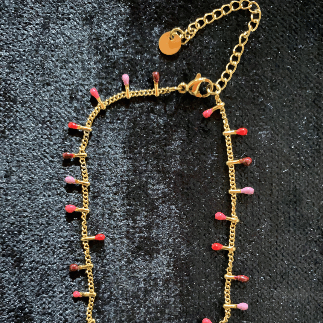 Renkli Mine İşlemeli Damla Uçlu Gold Zincir Halhal