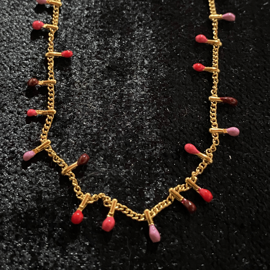 Renkli Mine İşlemeli Damla Uçlu Gold Zincir Halhal