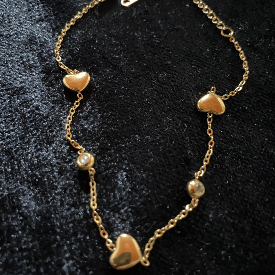 Kalpli ve Zirkon Taşlı Gold Paslanmaz Çelik Halhal