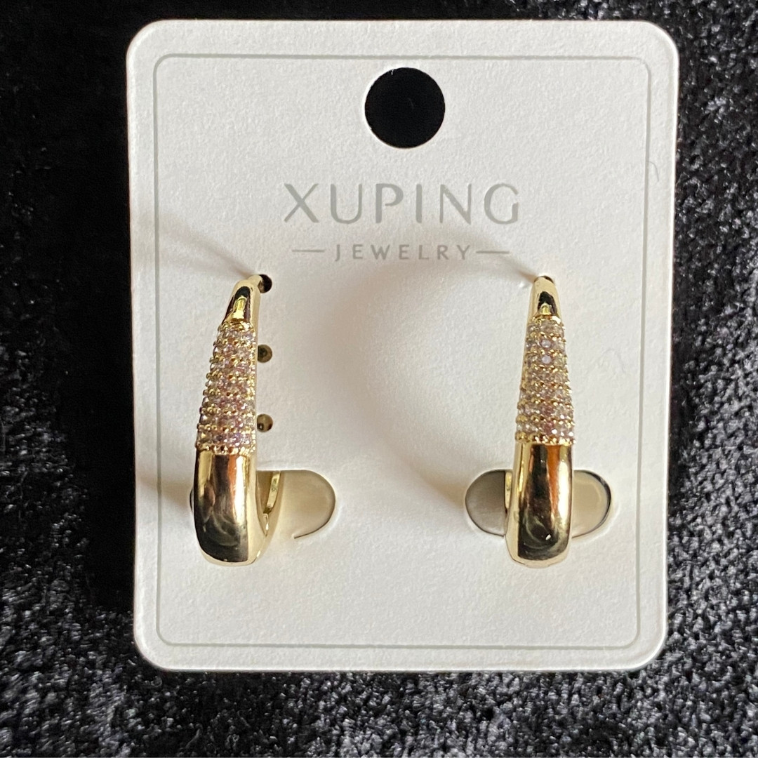 Luna Taşlı Oval Altın Renk Küpe