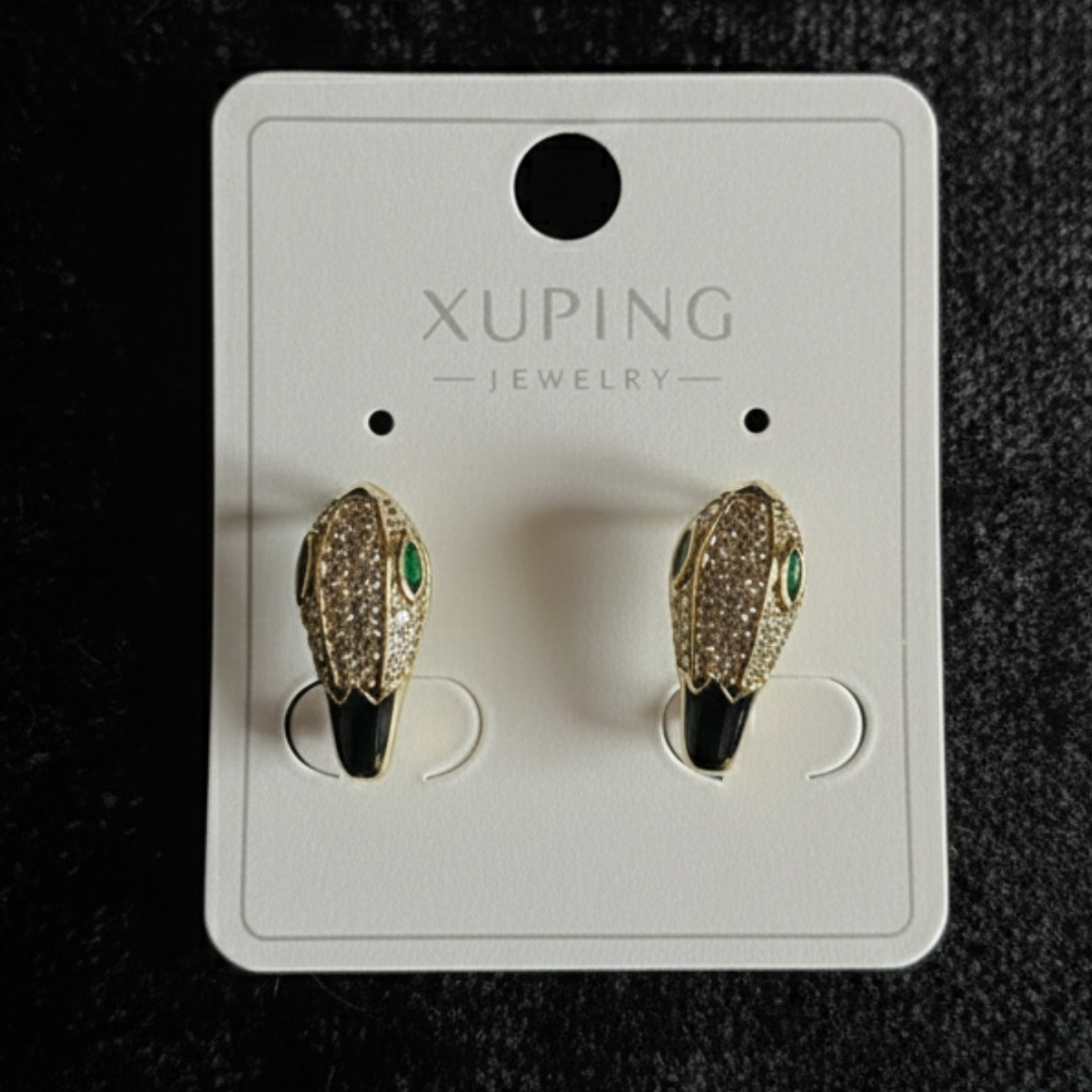 Lüks Yılan Başı Tasarım Zirkon Taşlı Altın Rengi Küpe