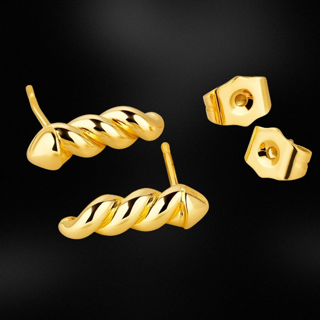 Kalın Burgu Desenli Çubuk Stud Küpe Gold