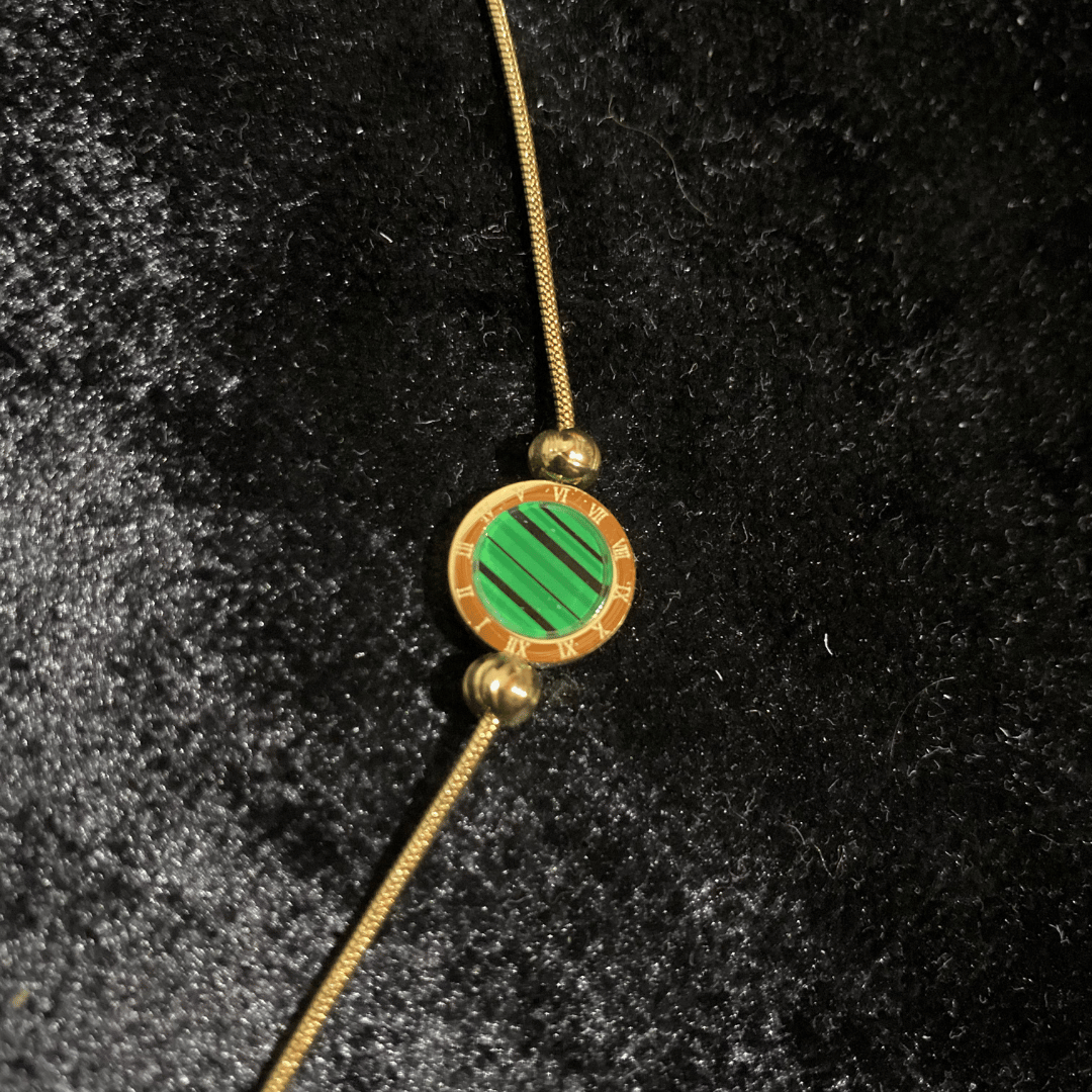 Altın Kaplama Roma Rakamlı Sedef & Malakit Üçlü Kolye