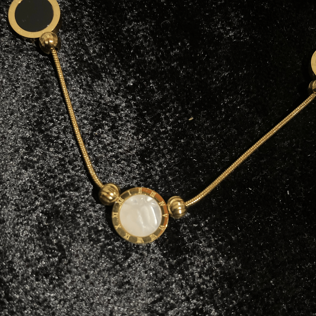 Altın Kaplama Roma Rakamlı Sedef & Malakit Üçlü Kolye