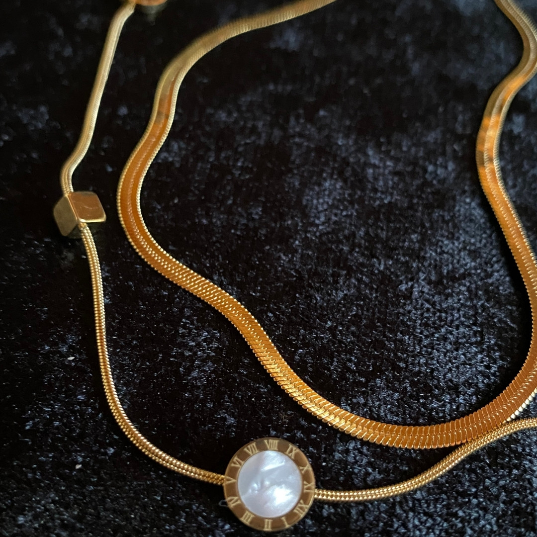 Aurora İnci Detaylı Çoklu Zincir Altın Renk Kolye