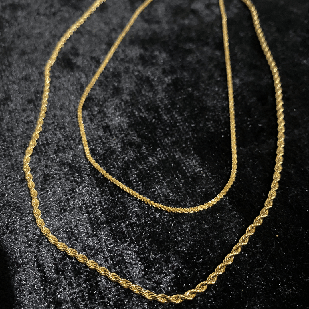 Altın Kaplama İkili Burgulu & Halat Zincir Kolye Seti