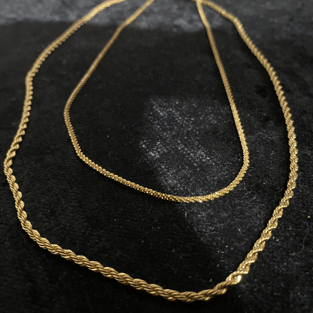 Altın Kaplama İkili Burgulu & Halat Zincir Kolye Seti