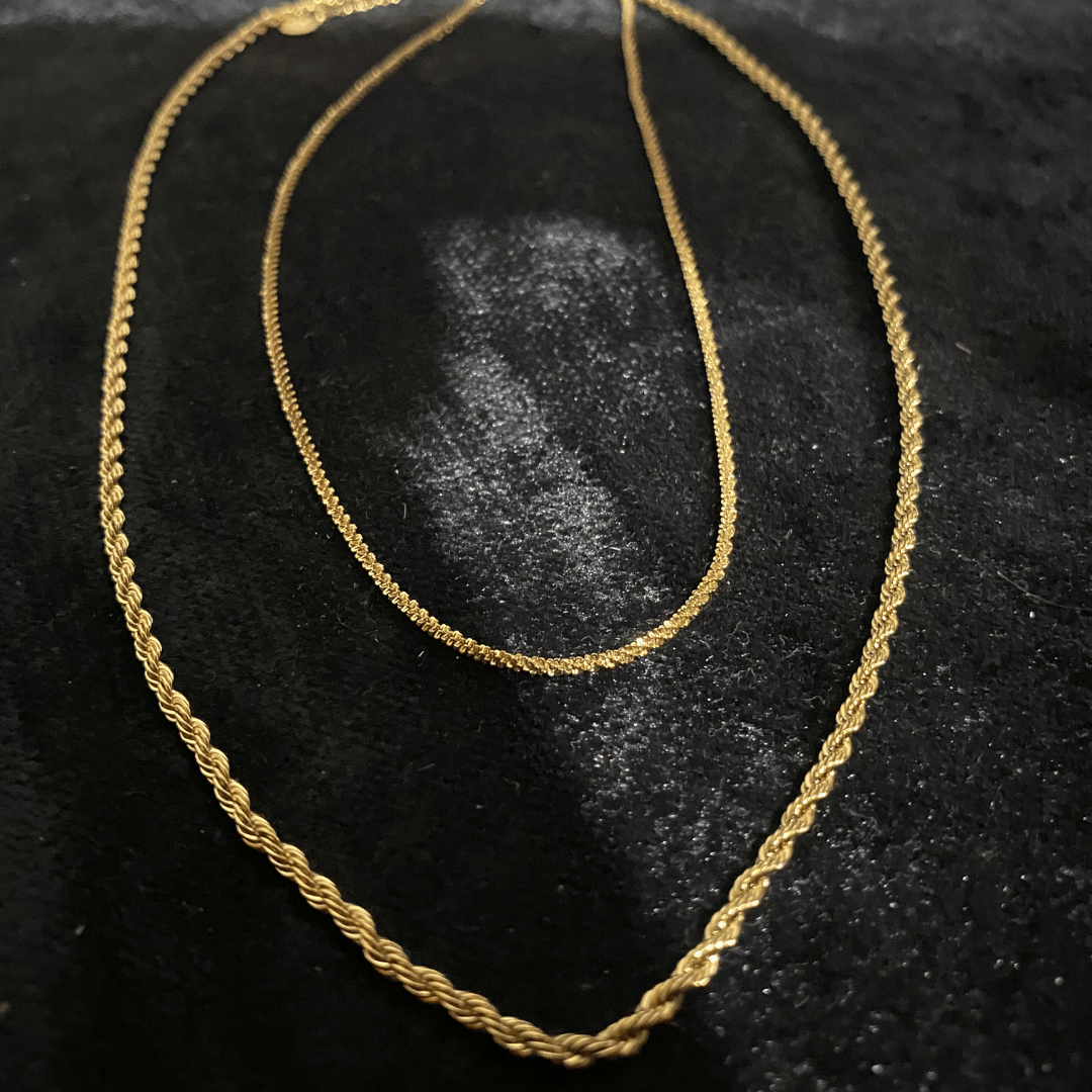 Altın Kaplama İkili Burgulu & Halat Zincir Kolye Seti