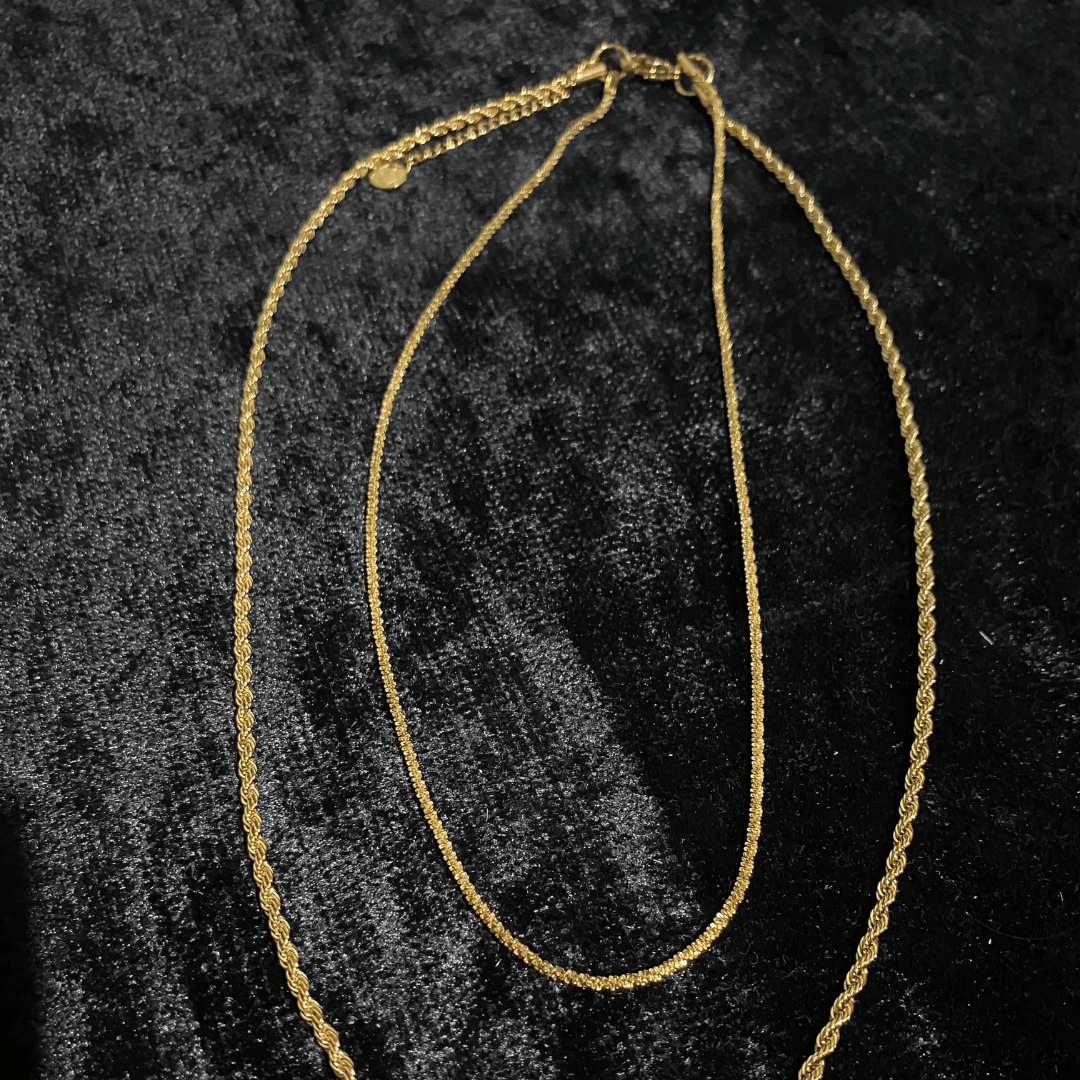 Altın Kaplama İkili Burgulu & Halat Zincir Kolye Seti